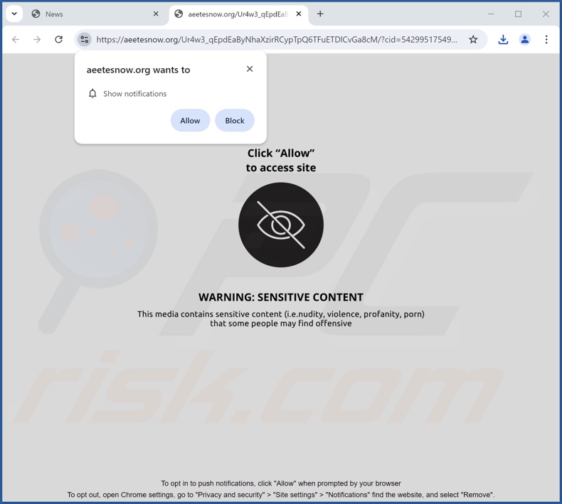 aeetesnow[.]org pop-up redirects
