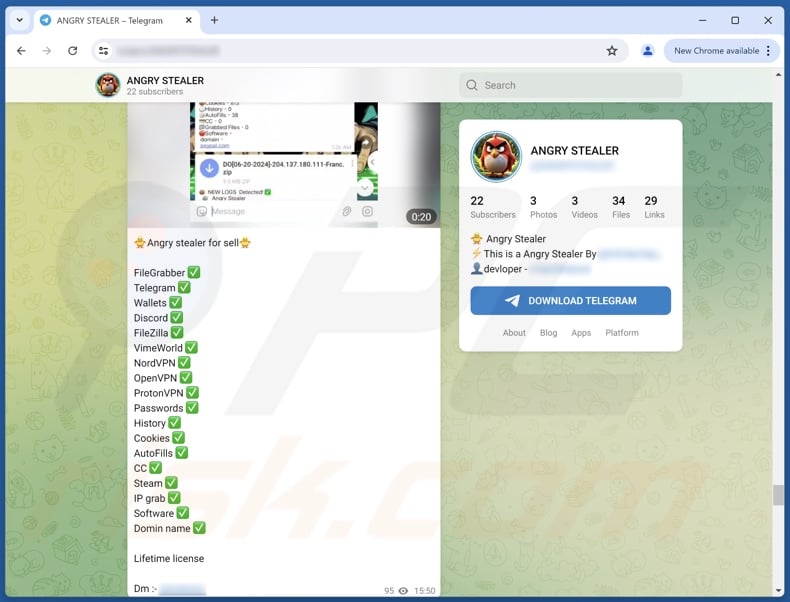Angry malware promoting Telegram channel