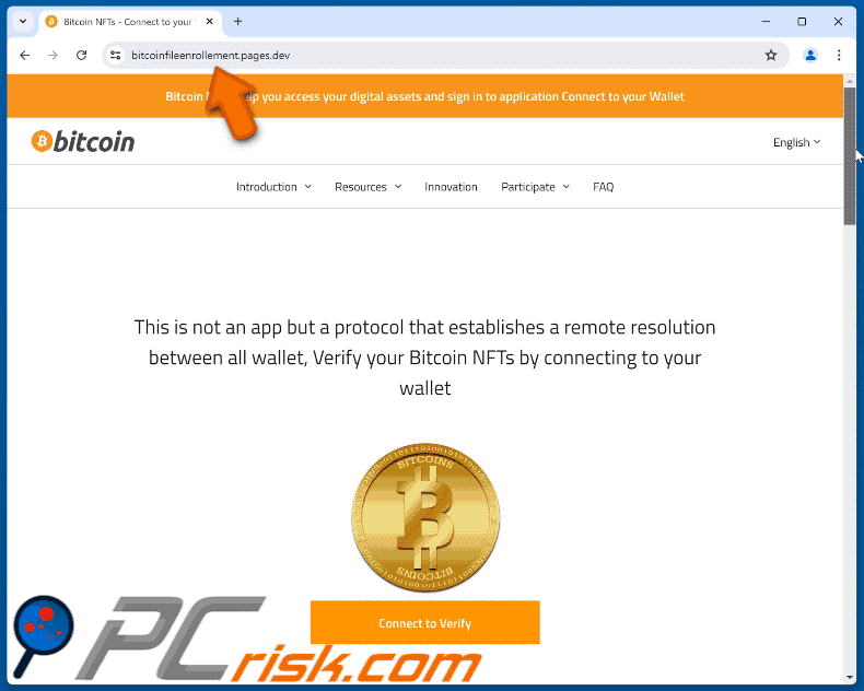 Appearance of Bitcoin NFT Verification scam (GIF)