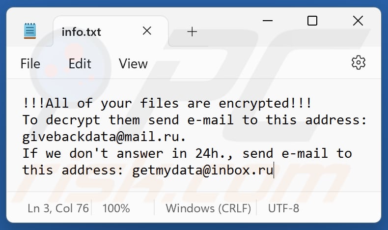 Blue ransomware text file (info.txt)