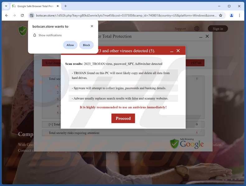 botscan[.]store pop-up redirects