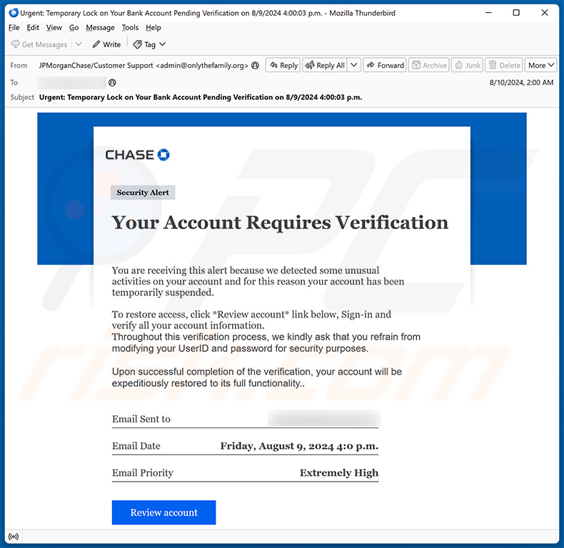 Chase - Account Verification email scam (2024-08-19)