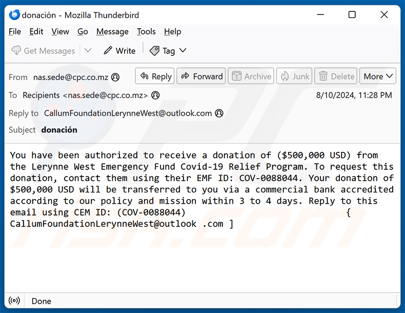 Covid-19 Relief Program email scam (2024-08-12)