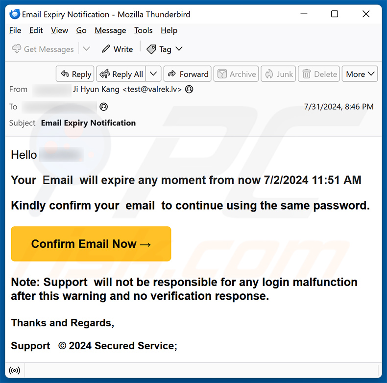 Email Account Will Expire scam (2024-08-01)