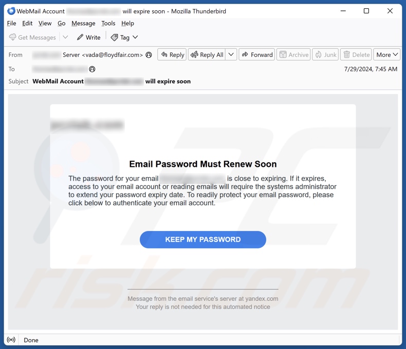 Email Password Must Renew Soon email spam campaign