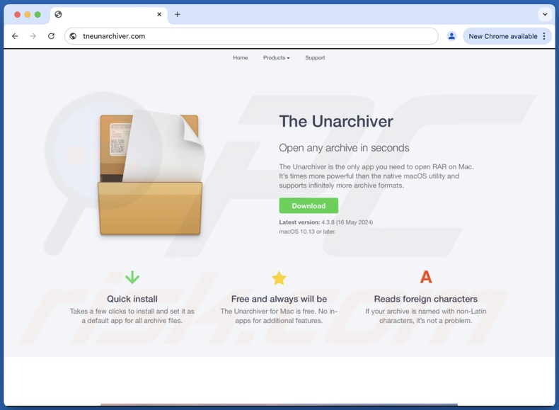 Website used to promote fake Unarchiver malware