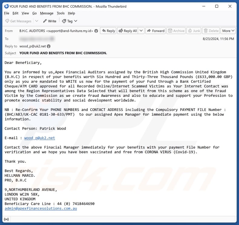 Fraud Victim email spam campaign