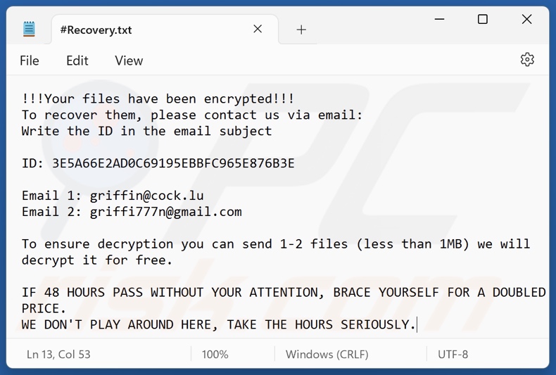 Griffin ransomware ransom note (#Recovery.txt)