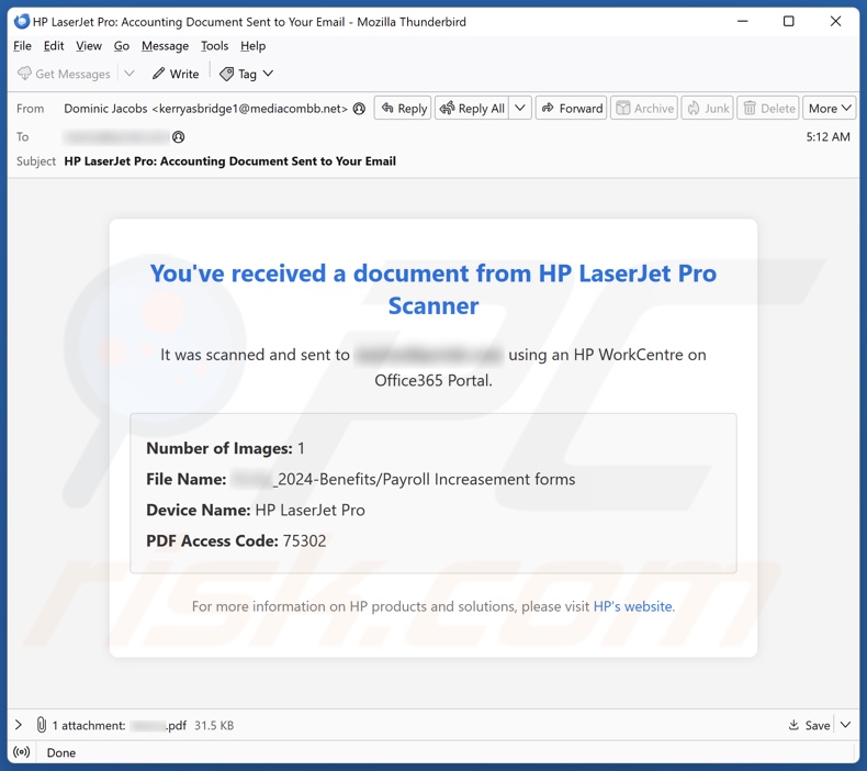 HP Scanner email spam campaign