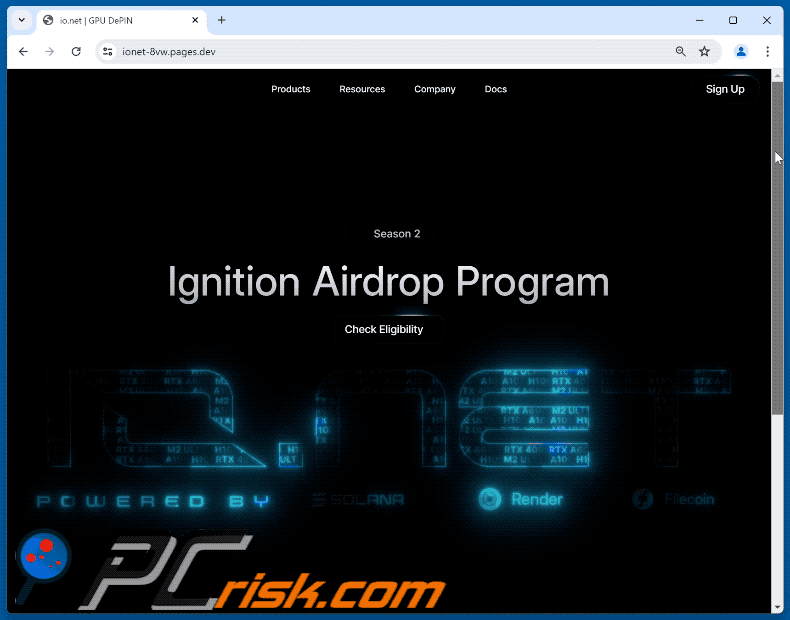 Appearance of Ignition Airdrop Program scam (GIF)