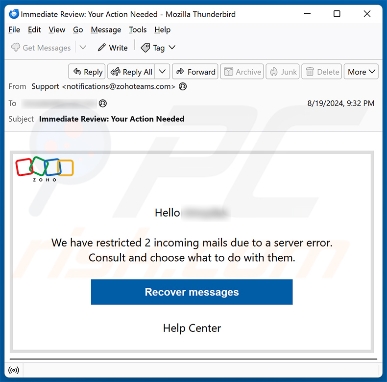 Incoming Mails Have Been Restricted email scam (2024-08-20)