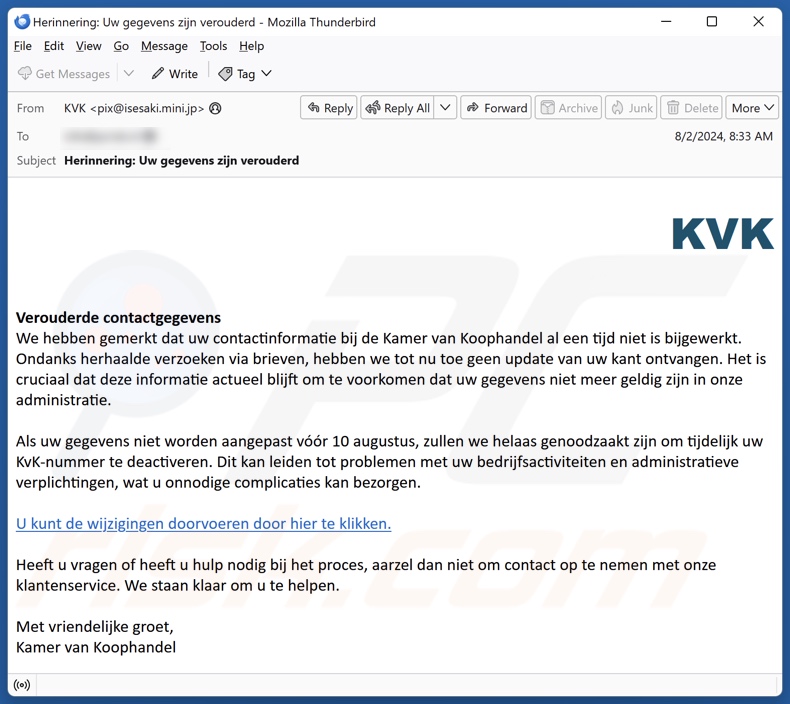 Kamer Van Koophandel (KVK) email spam campaign