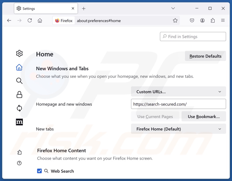 Removing search-secured.com from Mozilla Firefox homepage