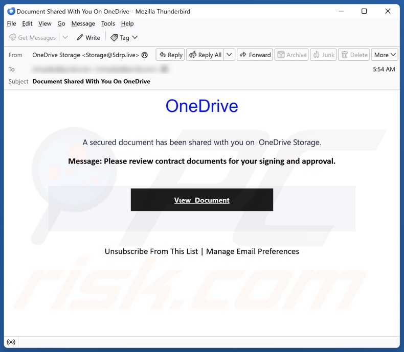 OneDrive - A Secured File Has Been Shared email spam campaign