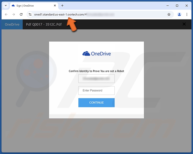 OneDrive - A Secured File Has Been Shared scam email promoted phishing site