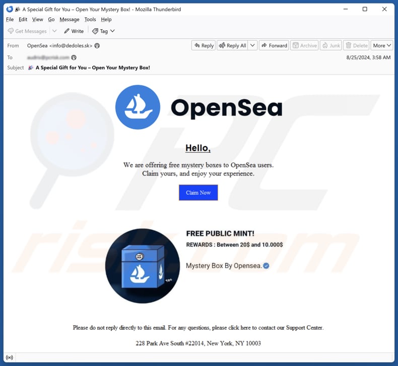 OpenSea Mystery Boxes email spam campaign