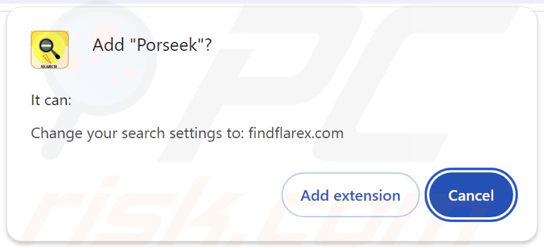 Porseek browser hijacker asking for permissions