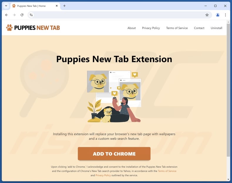 Website used to promote Puppies New Tab browser hijacker