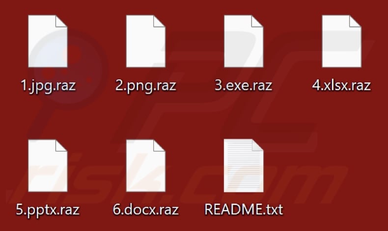 Files encrypted by Razrusheniye ransomware (.raz extension)