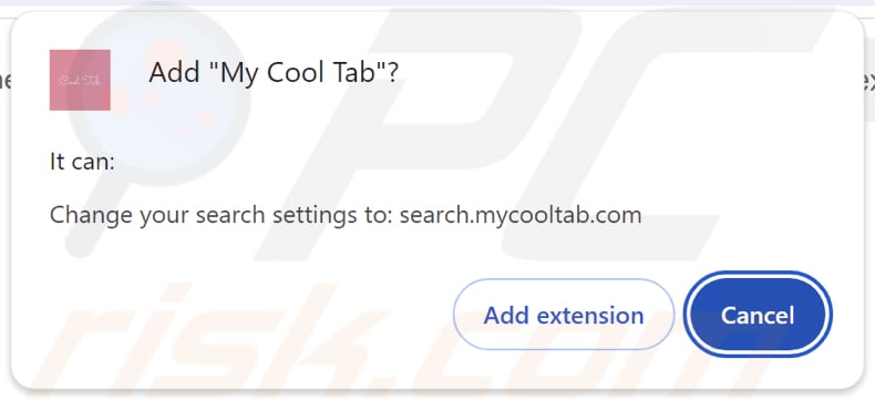 My Cool Tab browser hijacker asking for permissions