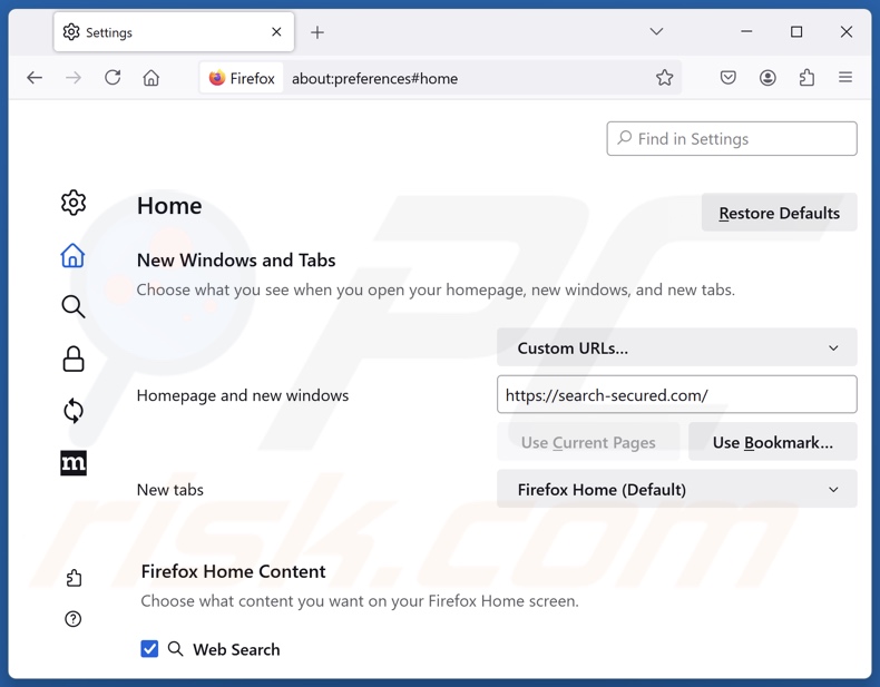 Removing search-secured.com from Mozilla Firefox homepage