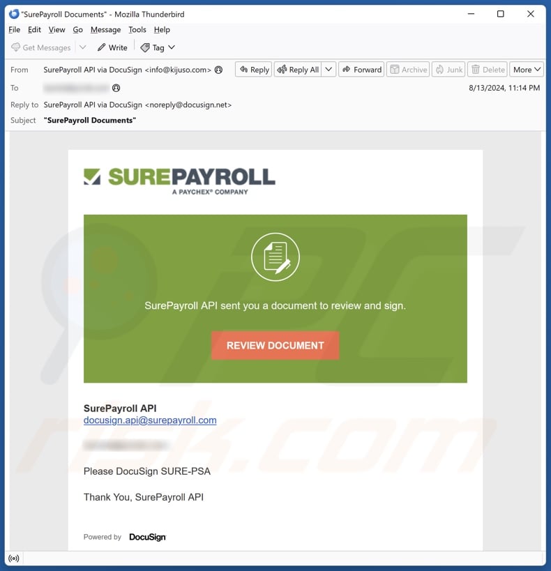 SurePayroll email spam campaign