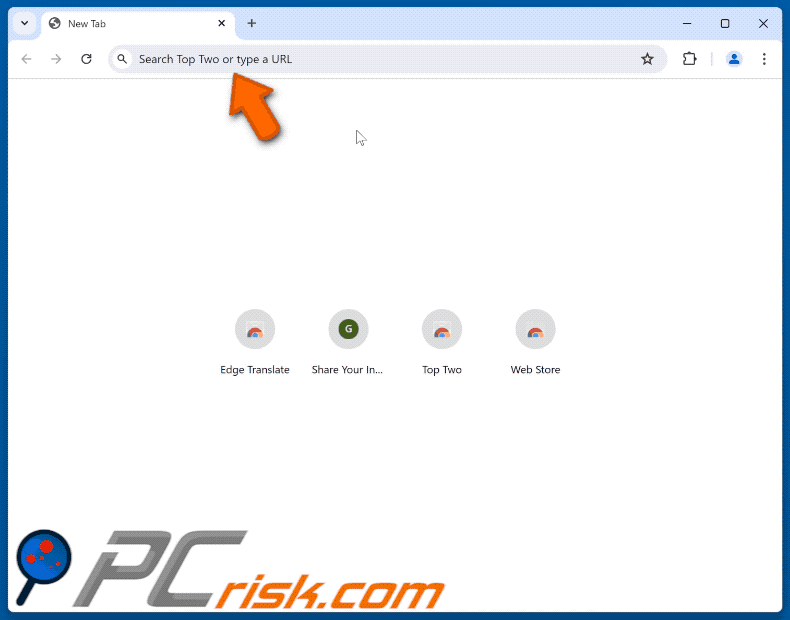 Top Two browser hijacker redirecting to toptosearch.com and landing on Bing (GIF)