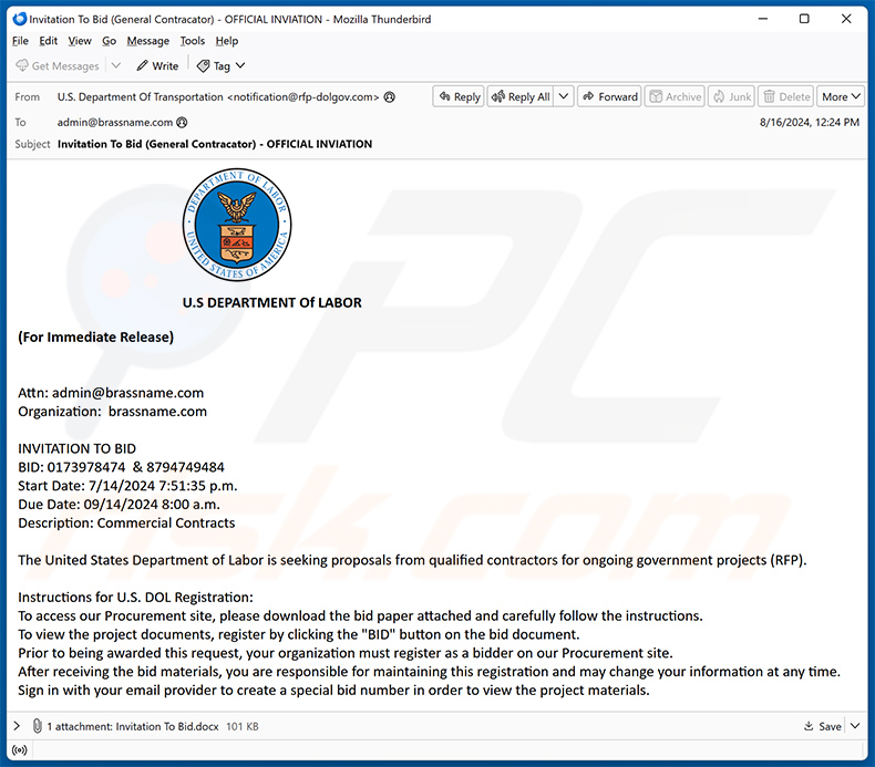 U.S Department of Labor email virus (2024-08-27)