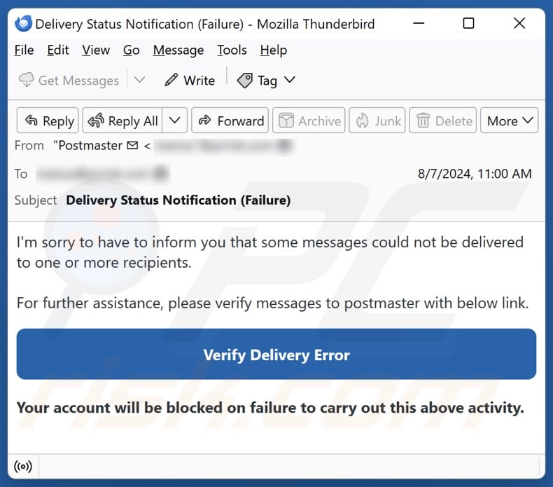 Verify Delivery Error email spam campaign