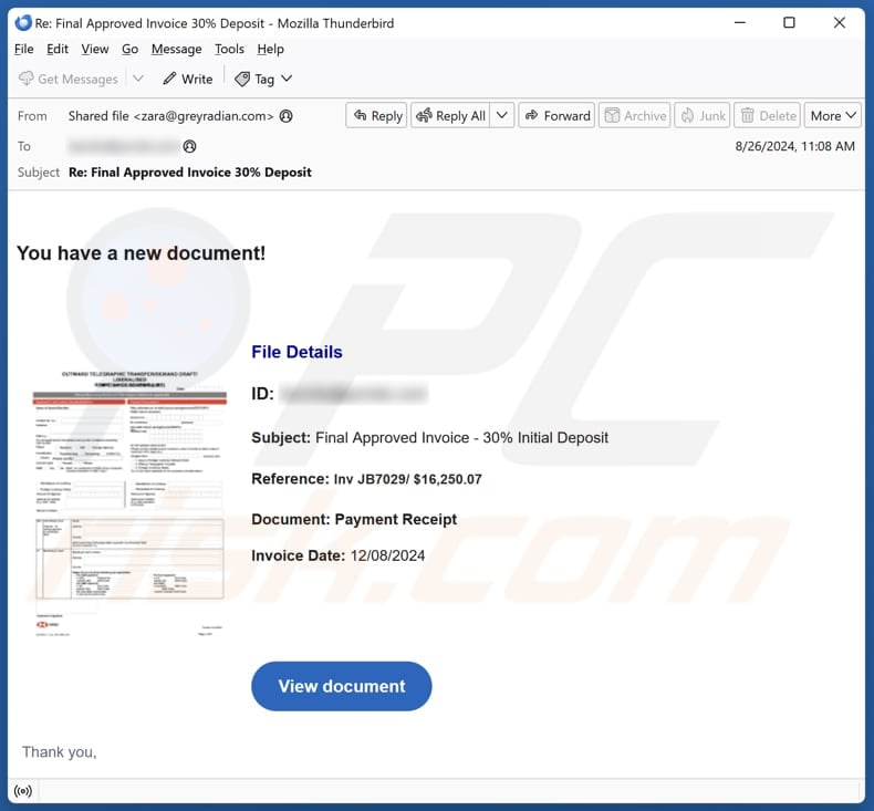 You Have A New Document email spam campaign