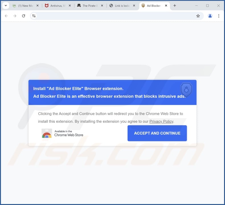 Website promoting Ad Blocker Elite adware