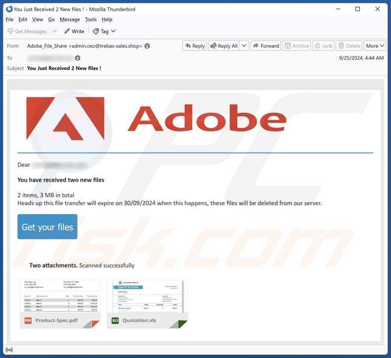 Adobe - You Have Received New Files email spam campaign