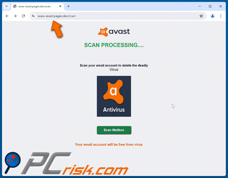 Appearance of Avast - Scan Your Email Account scam