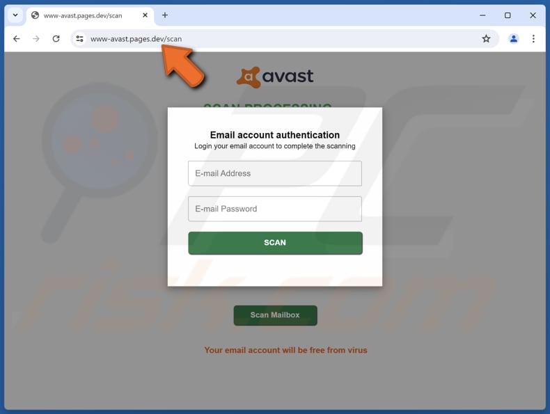 Avast - Scan Your Email Account scam