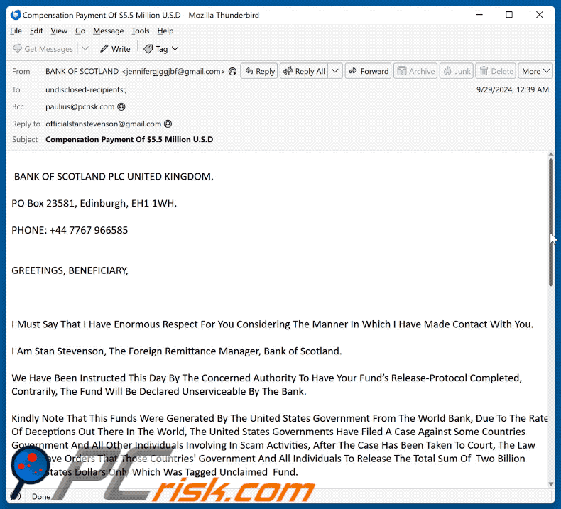 Bank Of Scotland scam email (GIF)