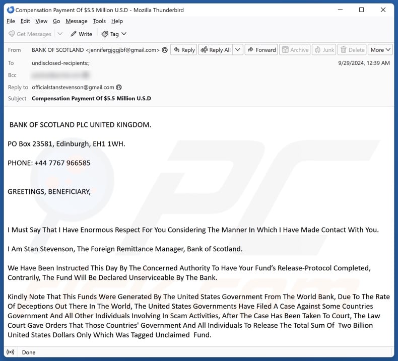 Bank Of Scotland email spam campaign
