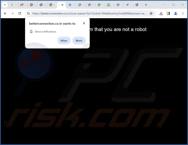 betterconnection.co[.]in pop-up redirects