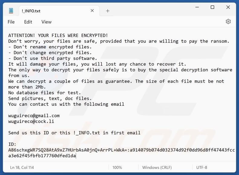 Bixi ransomware ransom note (!_INFO.txt)