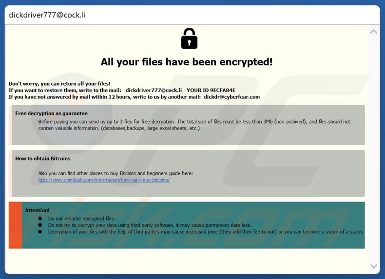 C*nt ransomware ransom note (pop-up)