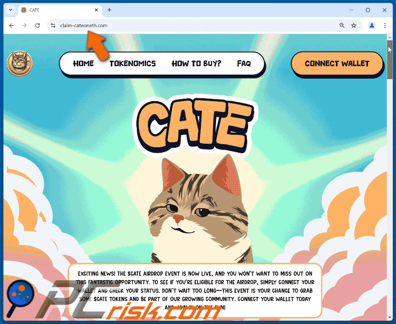 Appearance of $CATE Airdrop scam (GIF)