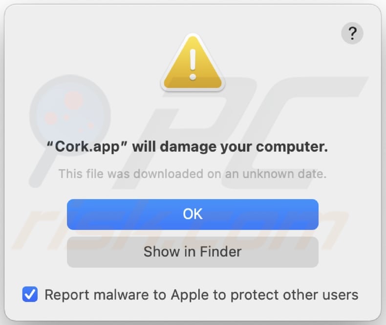 Cork.app adware warning