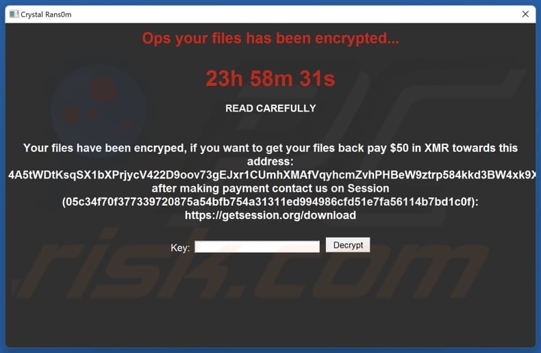 Crystal Rans0m ransomware ransom note