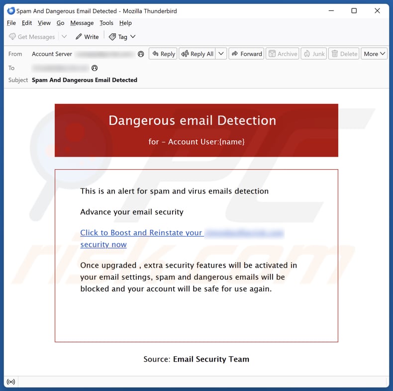 Dangerous Email Detection email spam campaign