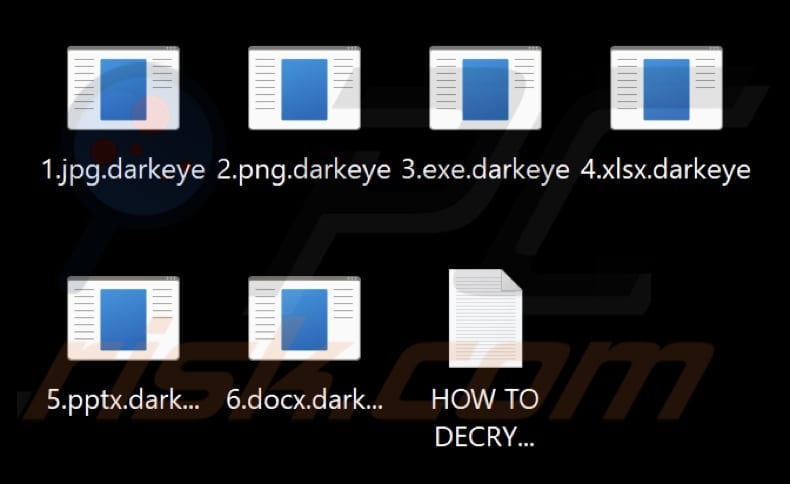 Files encrypted by Dark Eye ransomware (.darkeye extension)