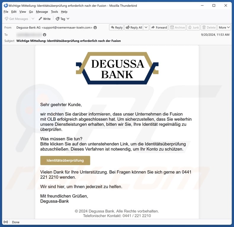 Degussa Bank email spam campaign