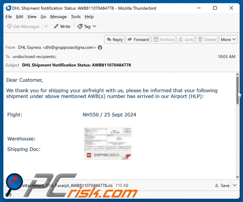 DHL Airfreight scam email appearance (GIF)