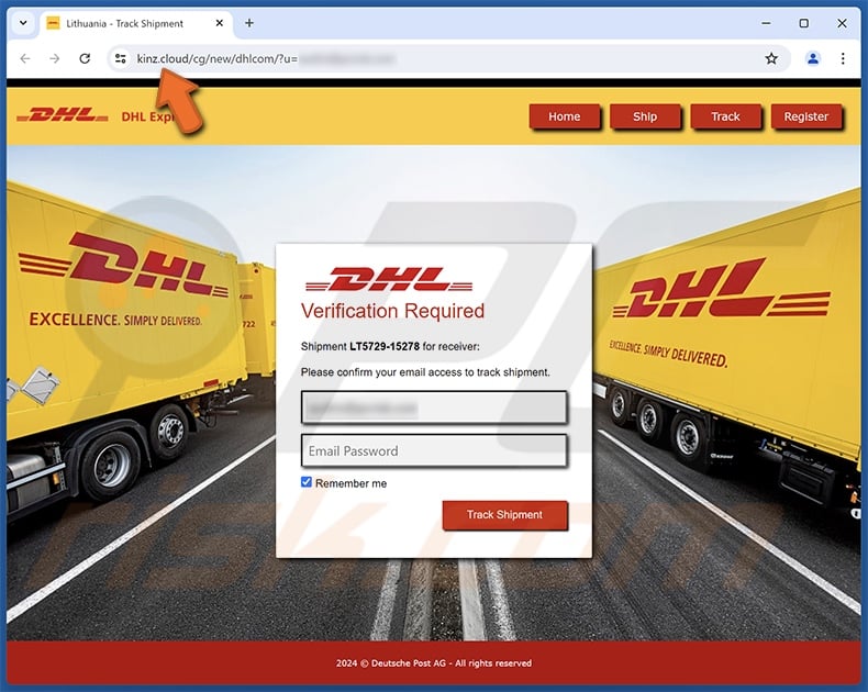 DHL Pickup Confirmation scam email promoted phishing site