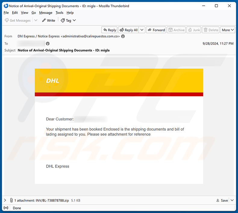 DHL Shipping Document/Invoice Receipt email scam (2024-09-30)