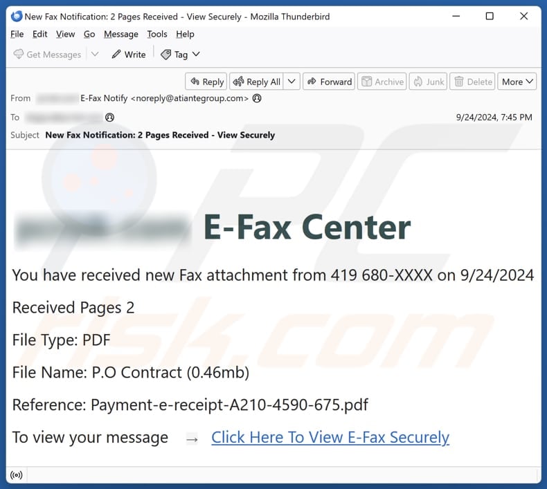 E-Fax Center email spam campaign