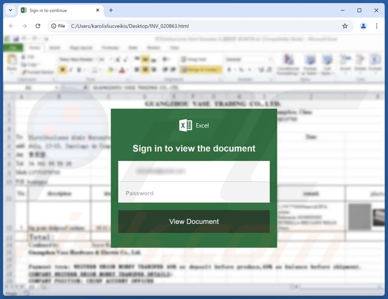 EFT Payment Overview scam email promoted phishing file (INV_020863.html)